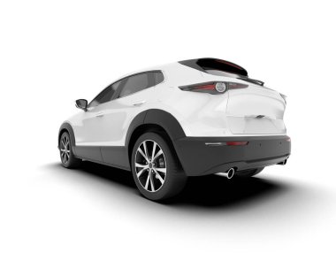 Beyaz SUV arka planda izole edildi. 3d görüntüleme - illüstrasyon