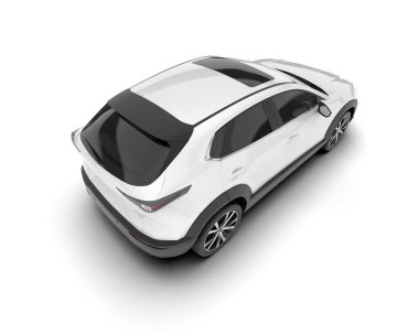 Beyaz SUV arka planda izole edildi. 3d görüntüleme - illüstrasyon