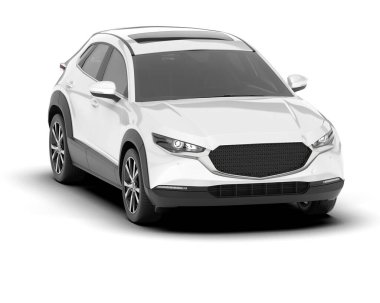 Beyaz SUV arka planda izole edildi. 3d görüntüleme - illüstrasyon