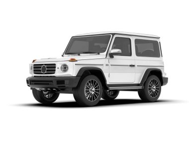 Beyaz SUV arka planda izole edildi. 3d görüntüleme - illüstrasyon