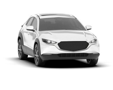 Beyaz SUV arka planda izole edildi. 3d görüntüleme - illüstrasyon