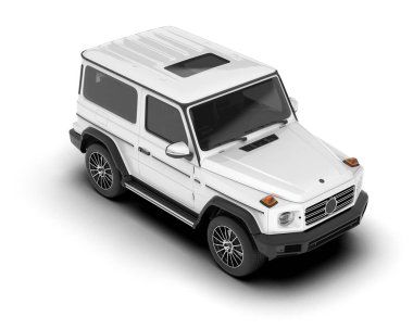 Beyaz SUV arka planda izole edildi. 3d görüntüleme - illüstrasyon