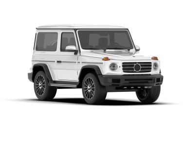 Beyaz SUV arka planda izole edildi. 3d görüntüleme - illüstrasyon