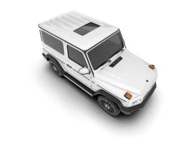 Beyaz SUV arka planda izole edildi. 3d görüntüleme - illüstrasyon