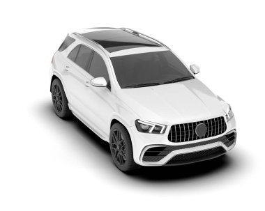 Beyaz SUV arka planda izole edildi. 3d görüntüleme - illüstrasyon