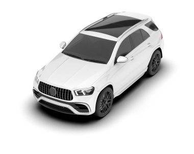 Beyaz SUV arka planda izole edildi. 3d görüntüleme - illüstrasyon