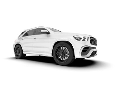 Beyaz SUV arka planda izole edildi. 3d görüntüleme - illüstrasyon