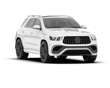 Beyaz SUV arka planda izole edildi. 3d görüntüleme - illüstrasyon