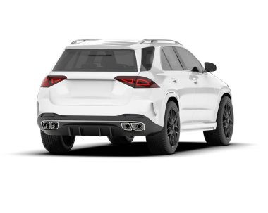 Beyaz SUV arka planda izole edildi. 3d görüntüleme - illüstrasyon