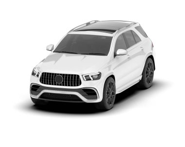 Beyaz SUV arka planda izole edildi. 3d görüntüleme - illüstrasyon