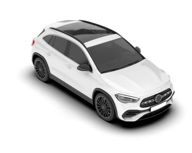 Beyaz SUV arka planda izole edildi. 3d görüntüleme - illüstrasyon