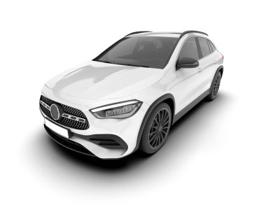 Beyaz SUV arka planda izole edildi. 3d görüntüleme - illüstrasyon