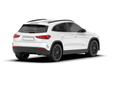 Beyaz SUV arka planda izole edildi. 3d görüntüleme - illüstrasyon