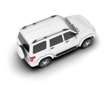 Beyaz SUV arka planda izole edildi. 3d görüntüleme - illüstrasyon