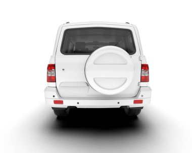 Beyaz SUV arka planda izole edildi. 3d görüntüleme - illüstrasyon