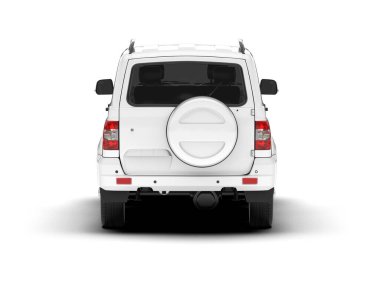Beyaz SUV arka planda izole edildi. 3d görüntüleme - illüstrasyon