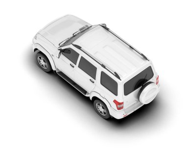 Beyaz SUV arka planda izole edildi. 3d görüntüleme - illüstrasyon