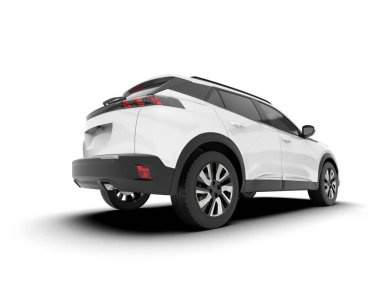 Beyaz SUV arka planda izole edildi. 3d görüntüleme - illüstrasyon