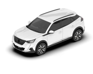 Beyaz SUV arka planda izole edildi. 3d görüntüleme - illüstrasyon
