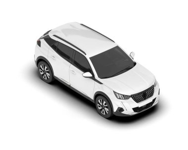 Beyaz SUV arka planda izole edildi. 3d görüntüleme - illüstrasyon