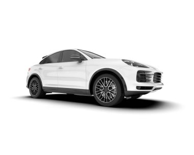 Beyaz SUV arka planda izole edildi. 3d görüntüleme - illüstrasyon