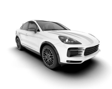 Beyaz SUV arka planda izole edildi. 3d görüntüleme - illüstrasyon