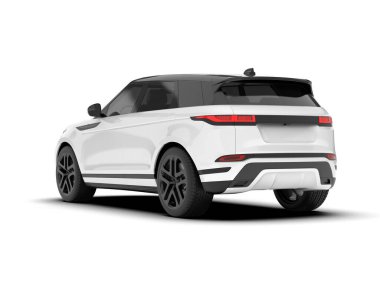 Beyaz SUV arka planda izole edildi. 3d görüntüleme - illüstrasyon