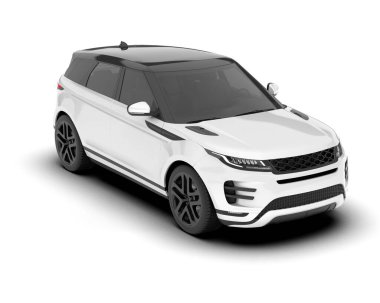 Beyaz SUV arka planda izole edildi. 3d görüntüleme - illüstrasyon