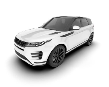 Beyaz SUV arka planda izole edildi. 3d görüntüleme - illüstrasyon