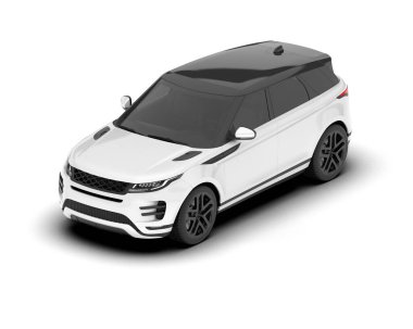 Beyaz SUV arka planda izole edildi. 3d görüntüleme - illüstrasyon