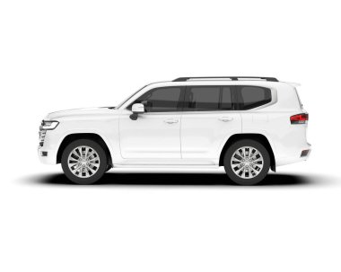 Beyaz SUV arka planda izole edildi. 3d görüntüleme - illüstrasyon