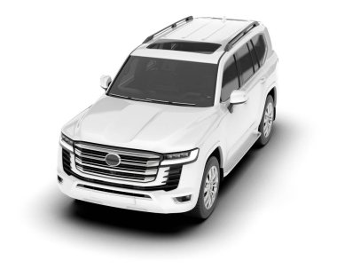 Beyaz SUV arka planda izole edildi. 3d görüntüleme - illüstrasyon