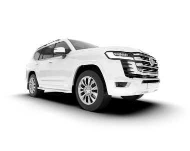 Beyaz SUV arka planda izole edildi. 3d görüntüleme - illüstrasyon