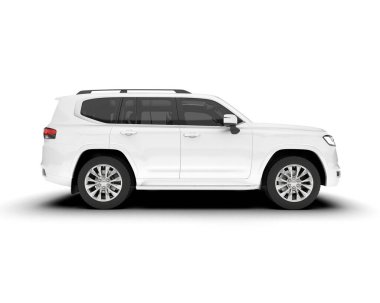 Beyaz SUV arka planda izole edildi. 3d görüntüleme - illüstrasyon