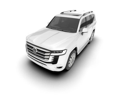 Beyaz SUV arka planda izole edildi. 3d görüntüleme - illüstrasyon