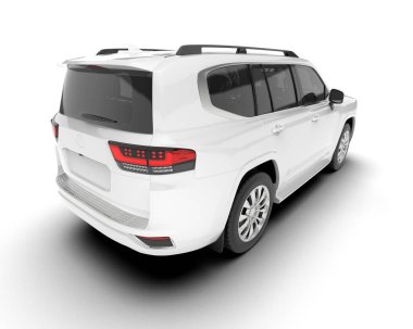 Beyaz SUV arka planda izole edildi. 3d görüntüleme - illüstrasyon