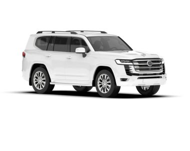 Beyaz SUV arka planda izole edildi. 3d görüntüleme - illüstrasyon