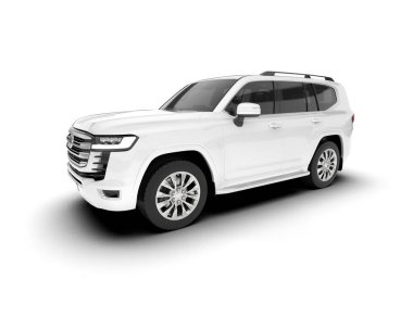 Beyaz SUV arka planda izole edildi. 3d görüntüleme - illüstrasyon