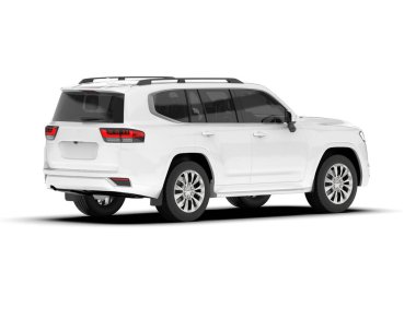 Beyaz SUV arka planda izole edildi. 3d görüntüleme - illüstrasyon