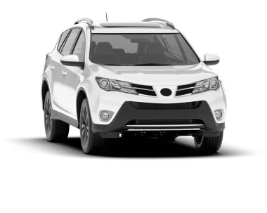 Beyaz SUV arka planda izole edildi. 3d görüntüleme - illüstrasyon