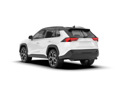Beyaz SUV arka planda izole edildi. 3d görüntüleme - illüstrasyon