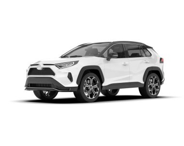 Beyaz SUV arka planda izole edildi. 3d görüntüleme - illüstrasyon