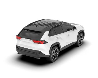 Beyaz SUV arka planda izole edildi. 3d görüntüleme - illüstrasyon
