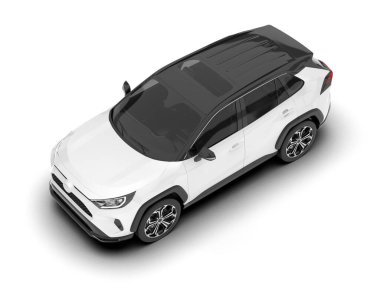 Beyaz SUV arka planda izole edildi. 3d görüntüleme - illüstrasyon