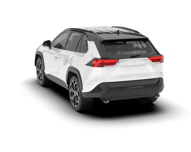 Beyaz SUV arka planda izole edildi. 3d görüntüleme - illüstrasyon