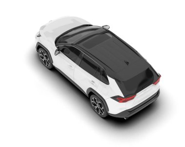 Beyaz SUV arka planda izole edildi. 3d görüntüleme - illüstrasyon