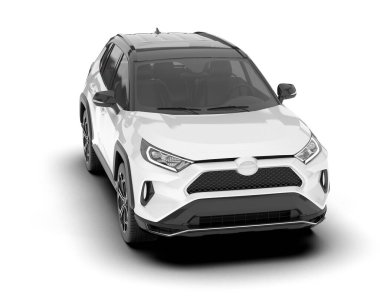 Beyaz SUV arka planda izole edildi. 3d görüntüleme - illüstrasyon