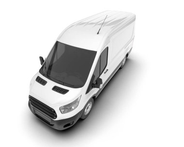 Beyaz kargo aracı arka planda izole edilmiş. 3d görüntüleme - illüstrasyon