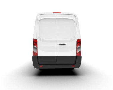 Beyaz kargo aracı arka planda izole edilmiş. 3d görüntüleme - illüstrasyon