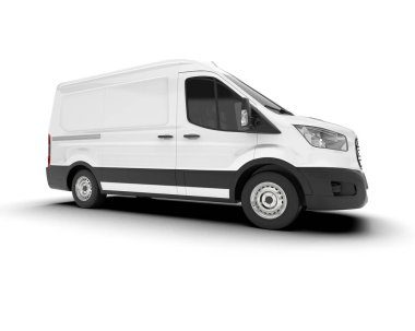 Beyaz kargo aracı arka planda izole edilmiş. 3d görüntüleme - illüstrasyon